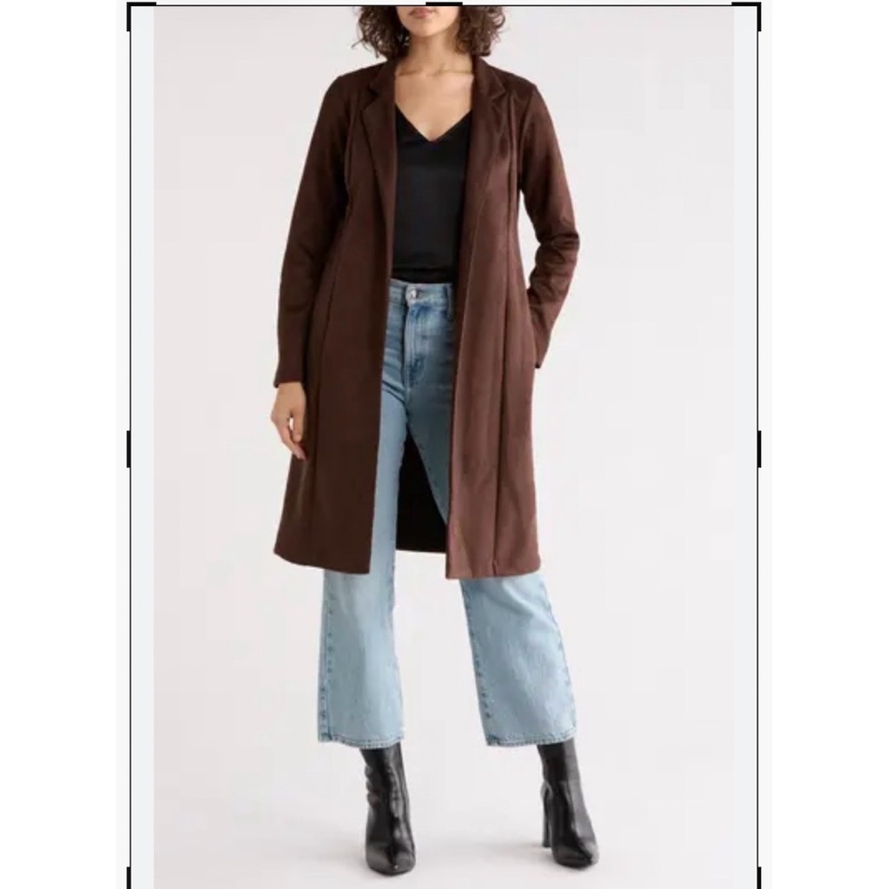 M MAGASCHONI Truffle Brown Faux Suede Leather Trench Coat Size Large